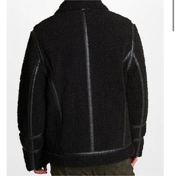 Karl lagerfield black sherpa aviator -moto jacket/coat/ bomber sz Small - Picture 3 of 11